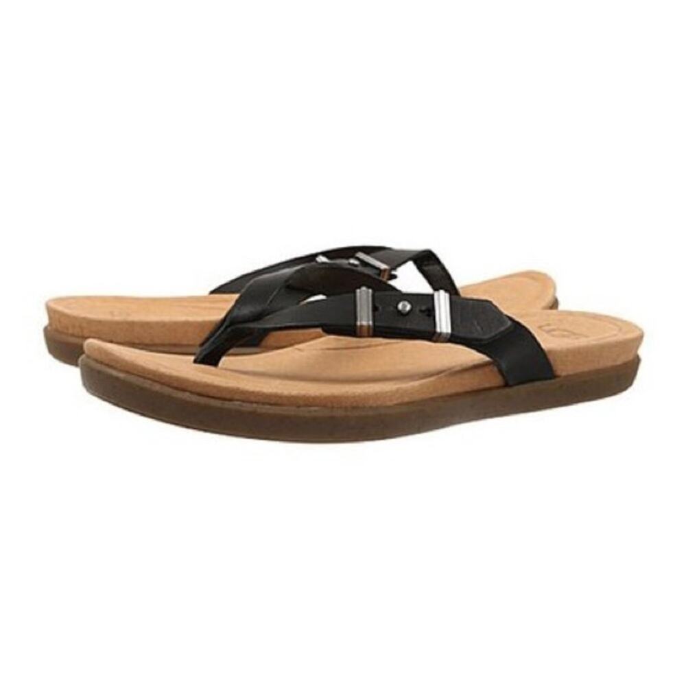 UGG • Black Sela Leather Flip Flops Sandal